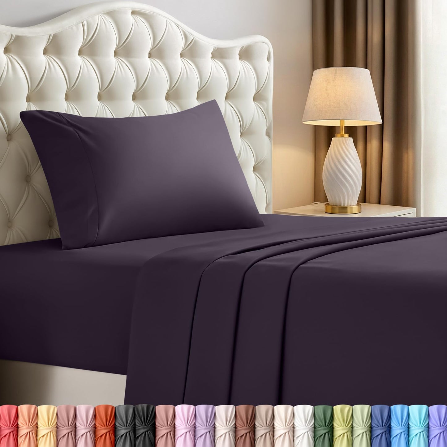Utopia Bedding Twin Sheet Set – 3 Piece Bed Sheets for Twin Size Bed, Soft and Breathable Microfiber, Includes 1 Fitted Sheet, 1 Flat Sheet and 1 Pillowcase – Oeko Tex (Dark Purple)