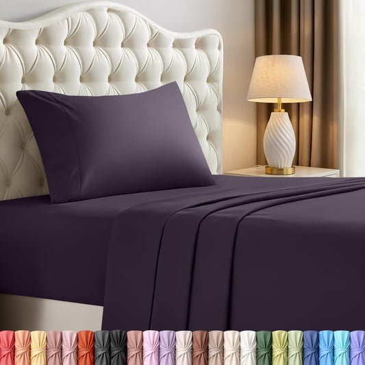 Utopia Bedding Twin Sheet Set – 3 Piece Bed Sheets for Twin Size Bed, Soft and Breathable Microfiber, Includes 1 Fitted Sheet, 1 Flat Sheet and 1 Pillowcase – Oeko Tex (Dark Purple)