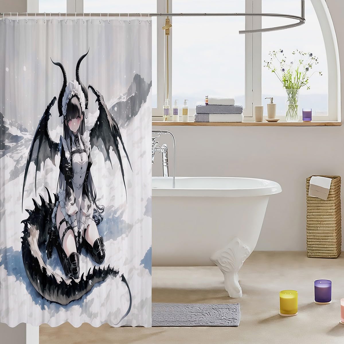 Erosebridal Anime Girl Shower Curtain, Japanese Anime Fabric Shower Curtains for Kids Girls Teens, Cartoon Girl Bath Curtain Japanese Animation Sci Fi Style Bathroom Accessories,72" W X 72" L