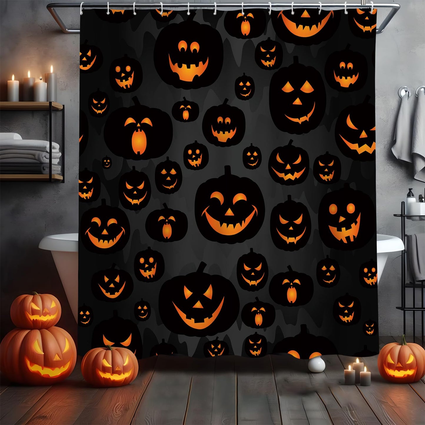 MEHOFOND Halloween Pumpkin Shower Curtain Evil Pumpkin Shower Curtain Black Fall Shower Curtains for Bathroom Decor Washable Durable Fabric Shower Curtains 72x72 inch