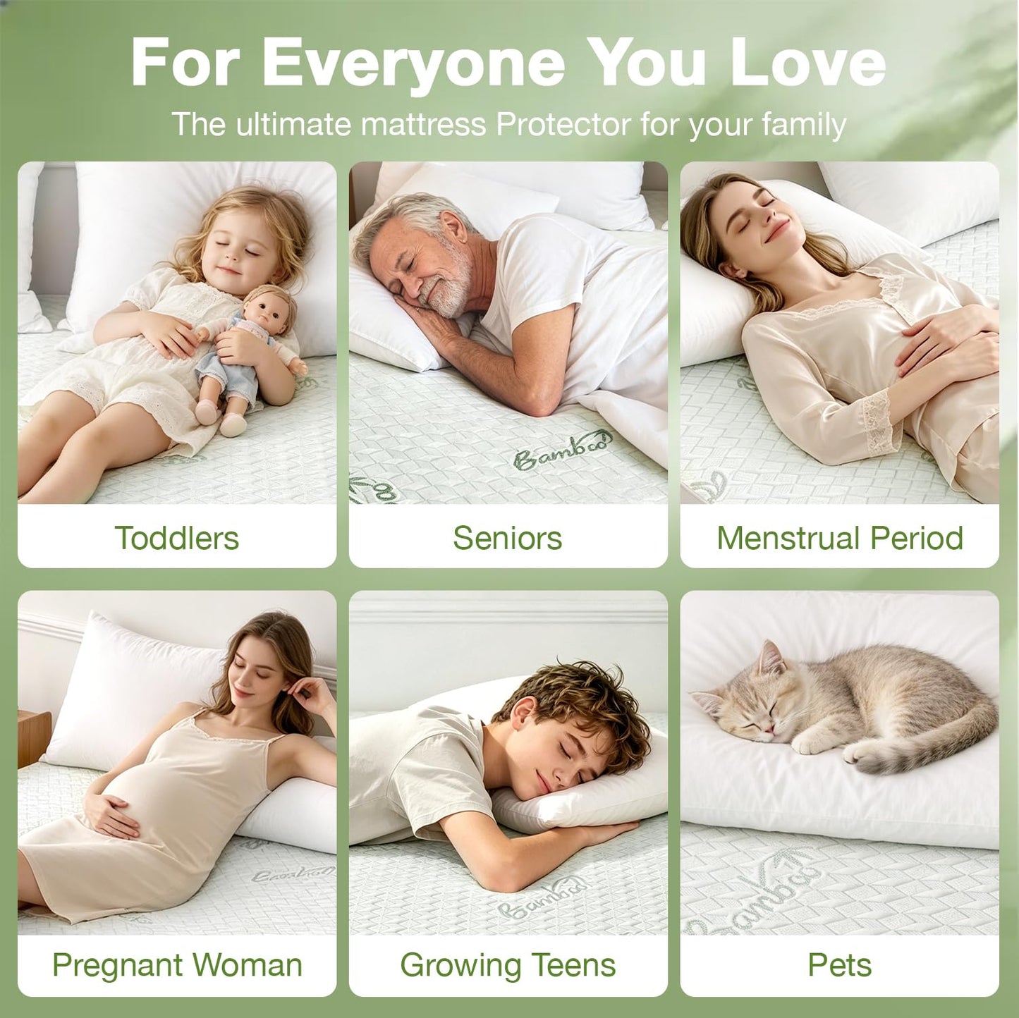 King Waterproof Mattress Protector Washable Mattress Padded Cover Rayon Bamboo Fitted King Size Bed Protection Noiseless Plastic Bed Pad Deep Pocket Up 18“ Soft&Breathable