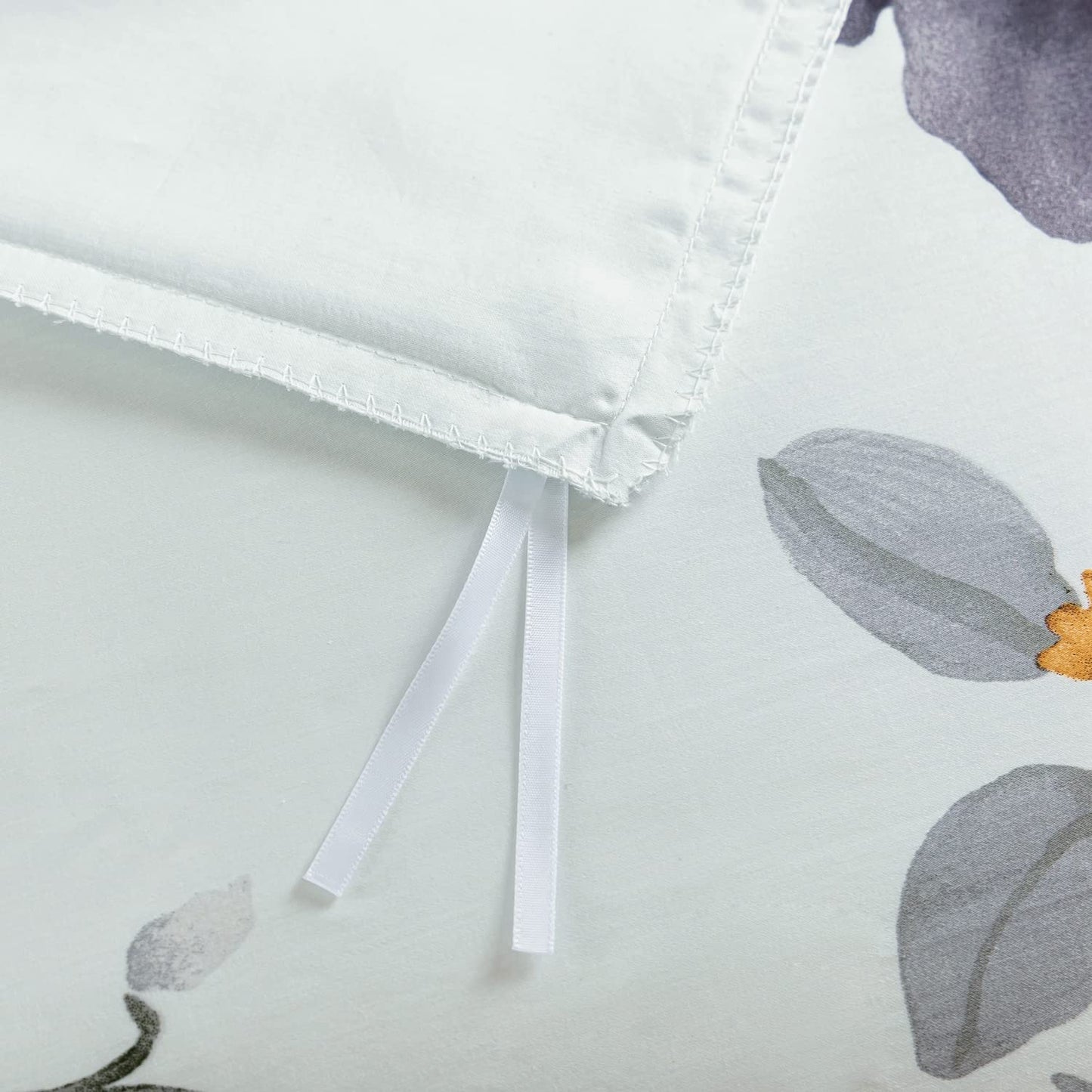 YuHeGuoJi Grey Floral Duvet Cover King 100% Egyptian Cotton 3 Pcs Set 1 Light Blue Botanical Duvet Cover with Zipper Ties 2 Pillowcases Garden Gray Plant Flower Bedding Set Soft