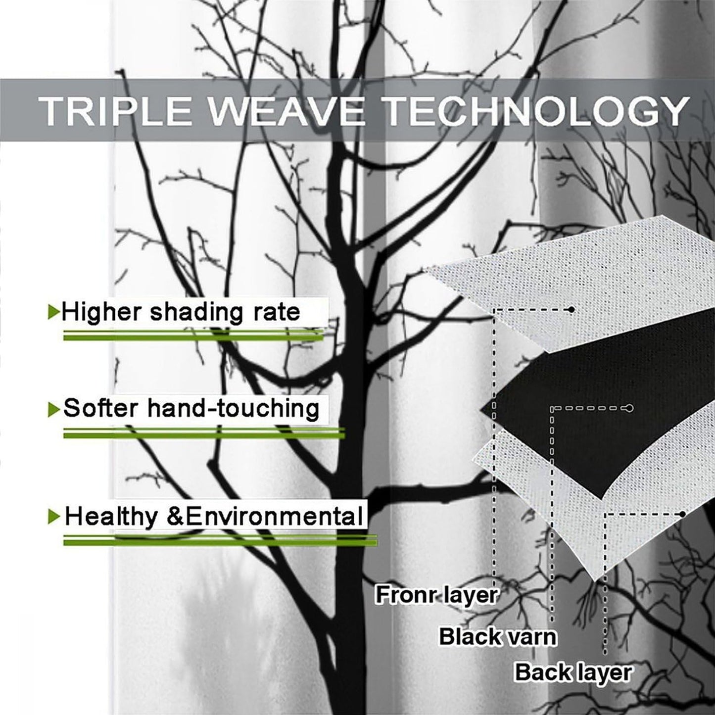 Gothic Black Pine Tree Forest Curtains - Mysterious Scenery, Gloomy Dark Dense Foggy Blackout Window Treatments for Living Room Bedroom - 42" W X 45" L