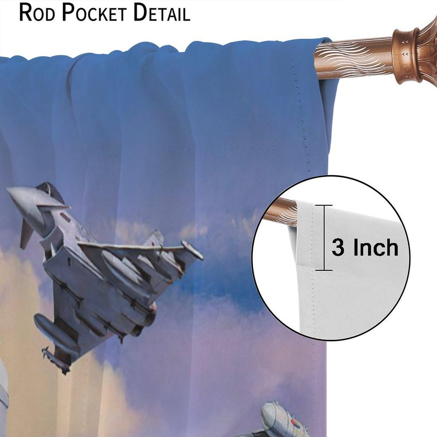 VUMIVI Fighter Jet Curtains European Combat Aircraft Typhoon Rafale Soaring 3D Close-Up Military Theme Rod Pocket Window Treatments for Boys Bedroom Kitchen Living Dining Room Office 42" W X 44.5" L