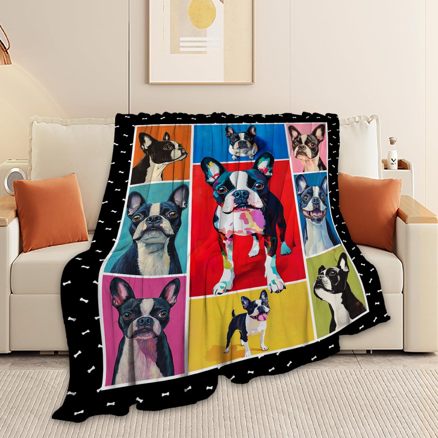 Boston Terrier Blanket, Dog Throw Blanket, Boston Terrier Gifts, Pet Dog Stuff Fleece Flannel Plush for Women Men Boys Girls Lover Adults Soft Bedding for Sofa Bed Office Home Decor 50"X40"