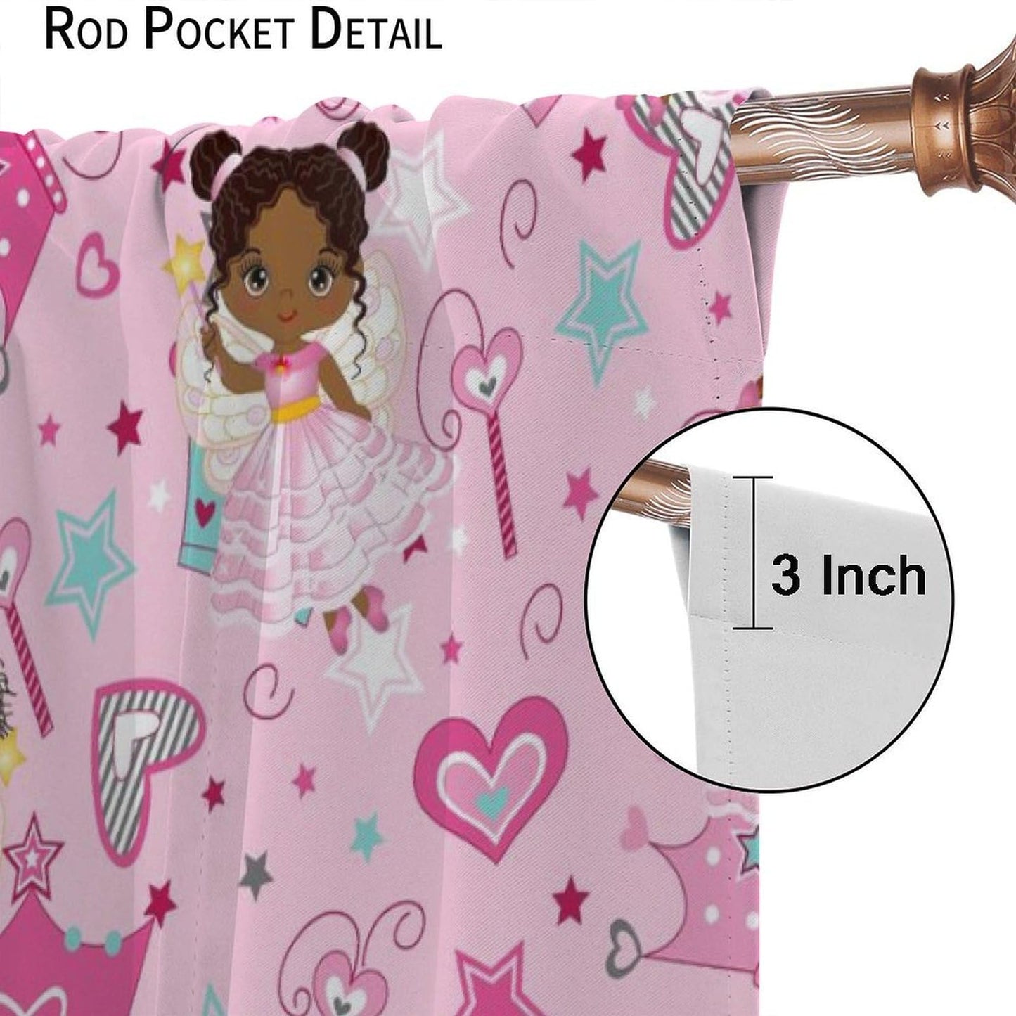 AAVEUP Kids Black Girls Curtains,Cartoon Pink Fantasy Magic Princess Castle Star Love African American Black Girl Window Treatments Drapes for Girls Living Room Bedroom 42x45in（No Blackout）
