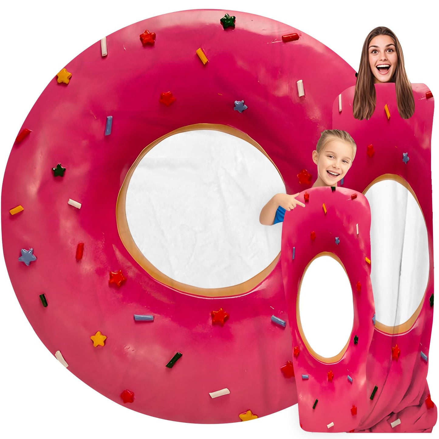 Pink Doughnut Donut Blanket for Kids Adults Round Cozy Flannel Funny Gifts Realistic Food Throw Blankets Novelty Soft for Men Women for Bed Couch 48 Inches
