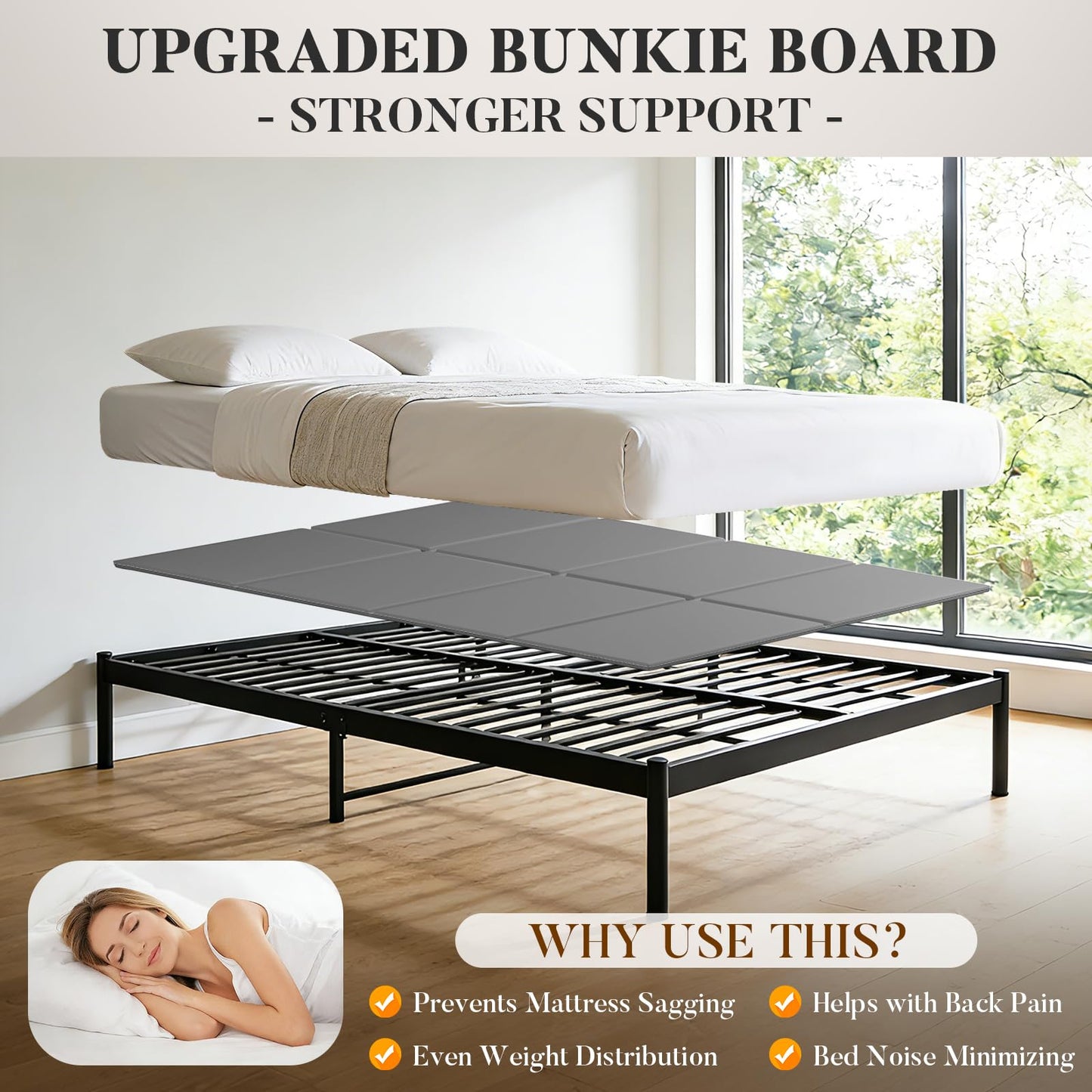 JUOIFIP Bunkie Board King Size (76" x 80") 8mm Heavy Duty, Non-Slip Breathable Mattress Support Board for Slatted & Platform Bed Frames, Anti-Sag, Noise Minimizing, Moisture Resistant