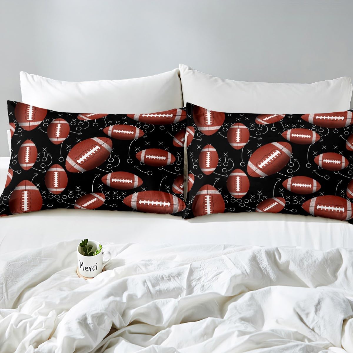 3D American Football Bed Sheet Set Twin Size,Chic Ball Sports Theme Sheets for Kids Boys,Rugby Game Bedding Set (1 Top Flat Sheet+1 Fitted Sheet+1 Pillowcase)
