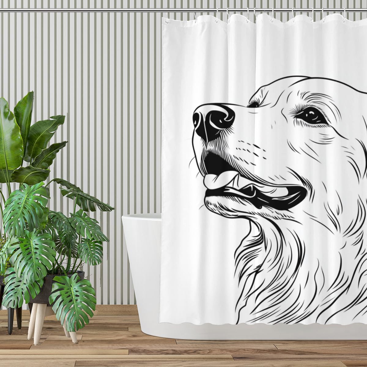 KEEPAEON Golden Retriever Shower Curtains Stick Figure Shower Curtain Set Waterproof Shower Curtains for Bathroom, with 12 Hooks, 72 x 72 Inch