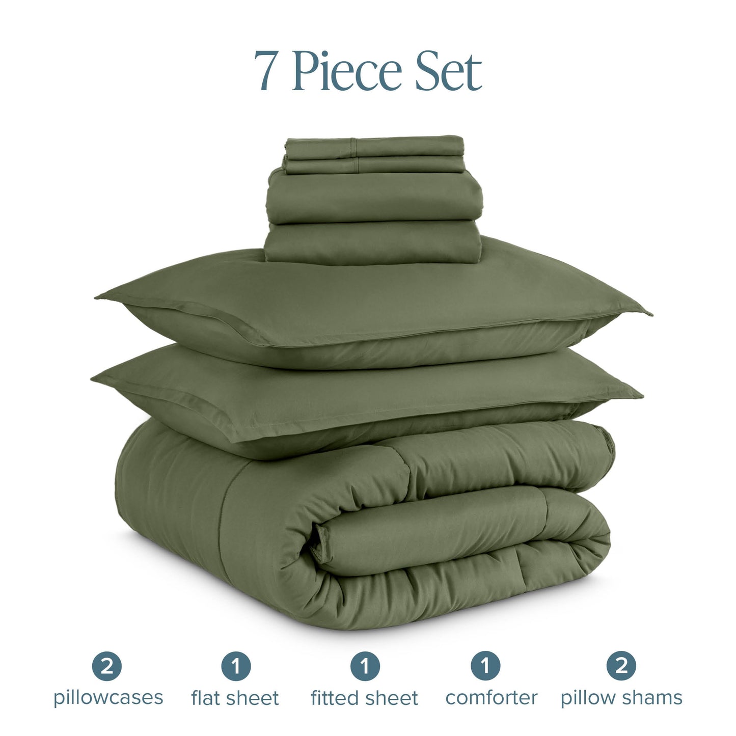 Bare Home Bed-in-A-Bag 7 Piece Comforter & Sheet Set - King - Goose Down Alternative - Ultra-Soft 1800 Premium - Bed Set (King, Cypress/Cypress)