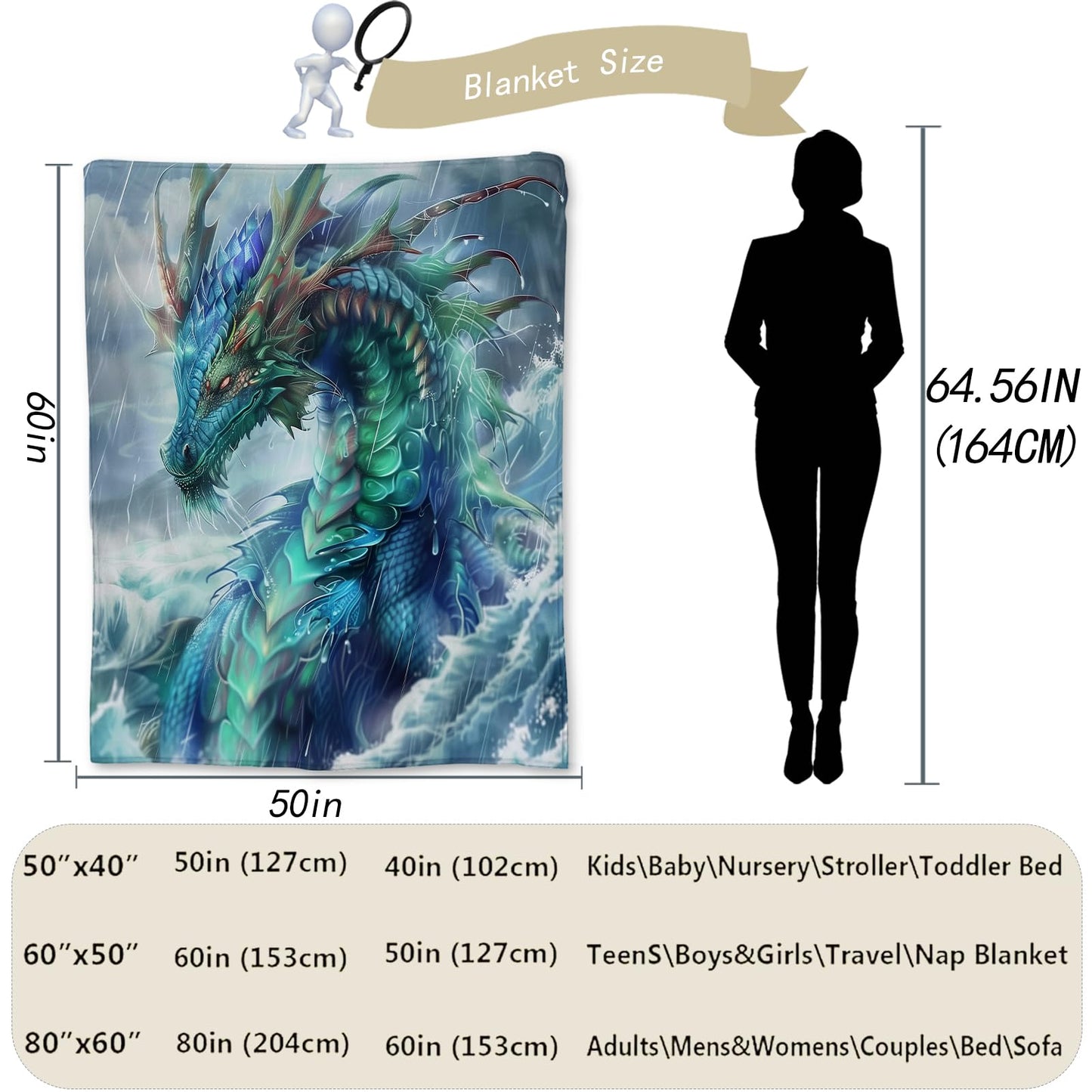 Ti Caldi Mystical Dragon Storm Blanket - Warm, Fluffy & Fuzzy Flannel Throw Blanket, Soft, Cozy & Lightweight for Couch, Bed, Travel & Outdoor Use, Ideal for Adults Kids Men Boys 50×60 in