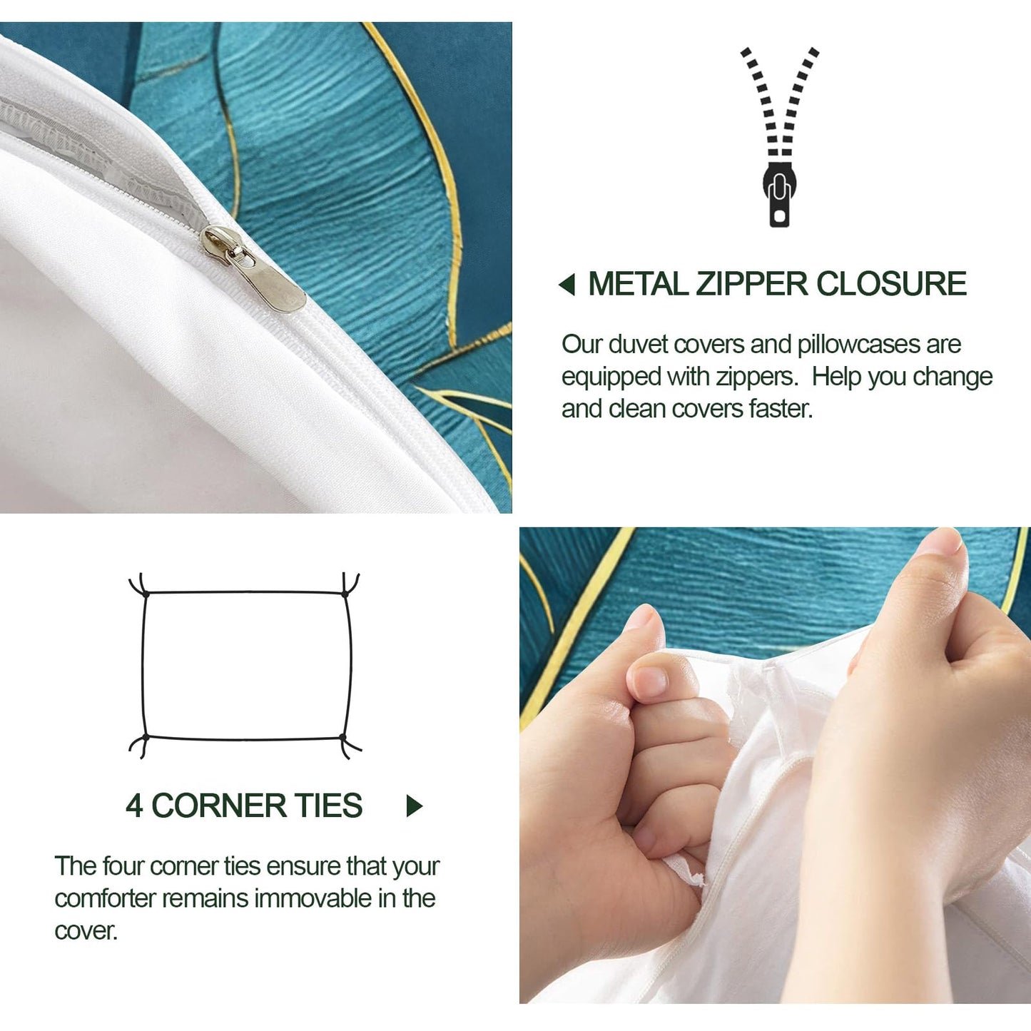PAISUOQ Tropical Bedding, Blue Leaves Duvet Cover Full, Luxury Botanicals Comforter Cover with Zipper Ties, 3 Pieces with 2 Pillowcases, Home Decor & Gifts