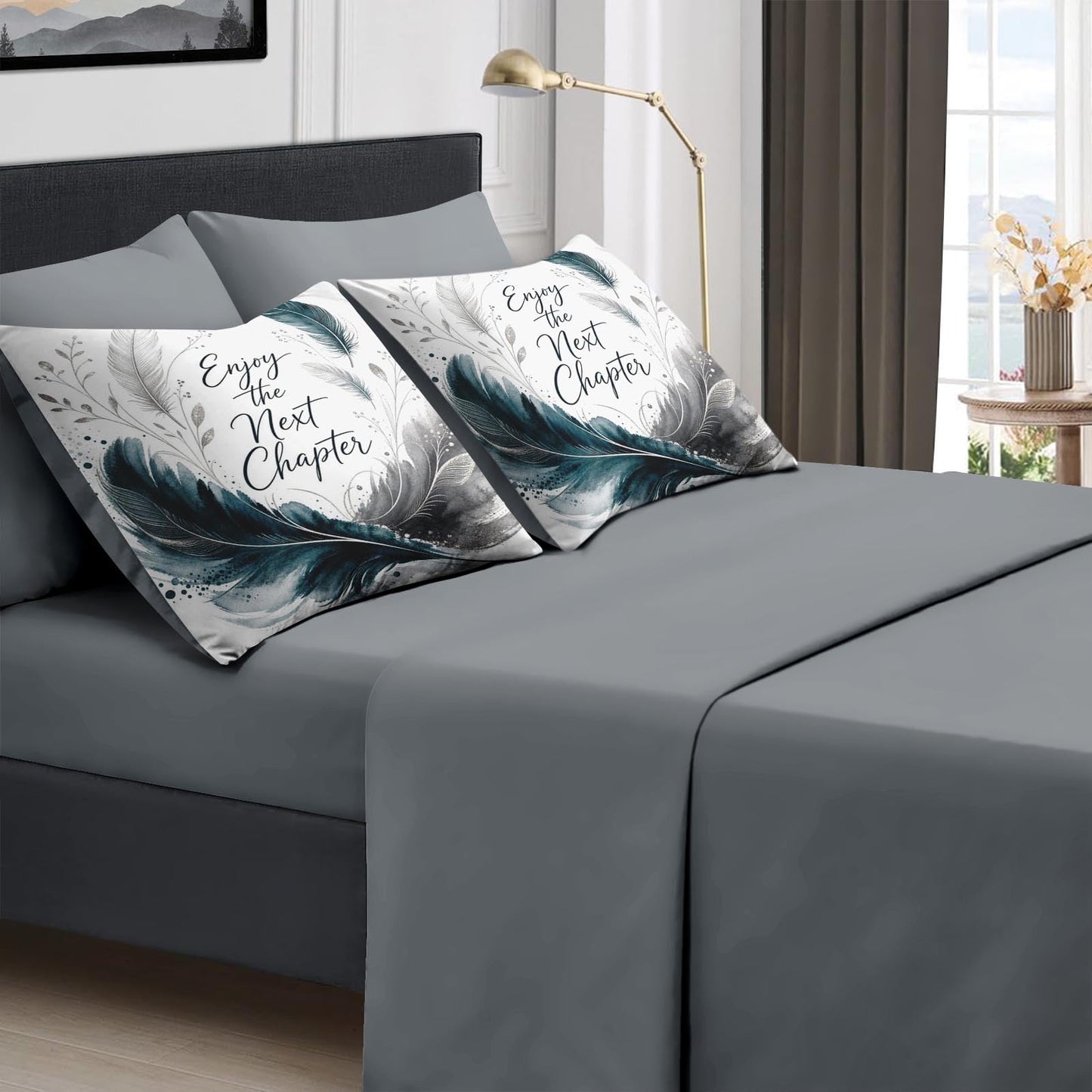 Boewywh Comforter Set Twin Size Feather Retirement Graduation 7 Pcs, Bedding for Kids and Adults, Boho Teal Bed Sheet Sets with Fitted Sheet 2 Pillowcases & 2 Shams for Bedroom Bed Decor
