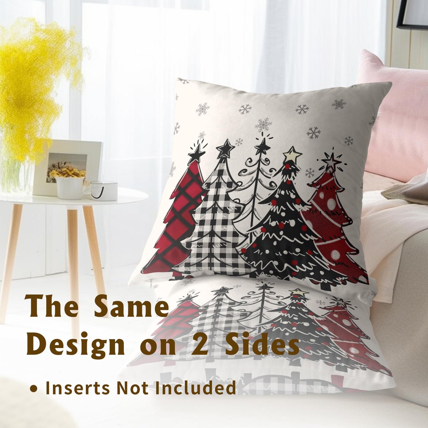 ABSOP Christmas Pillow Covers 18x18 Inch Red and Black Tree Pattern Decorative Throw Pillows Set of 2 Xmas Snowflake Pillowcases Winter Holiday Pillow Cases for Bedroom Sofa Home Decor
