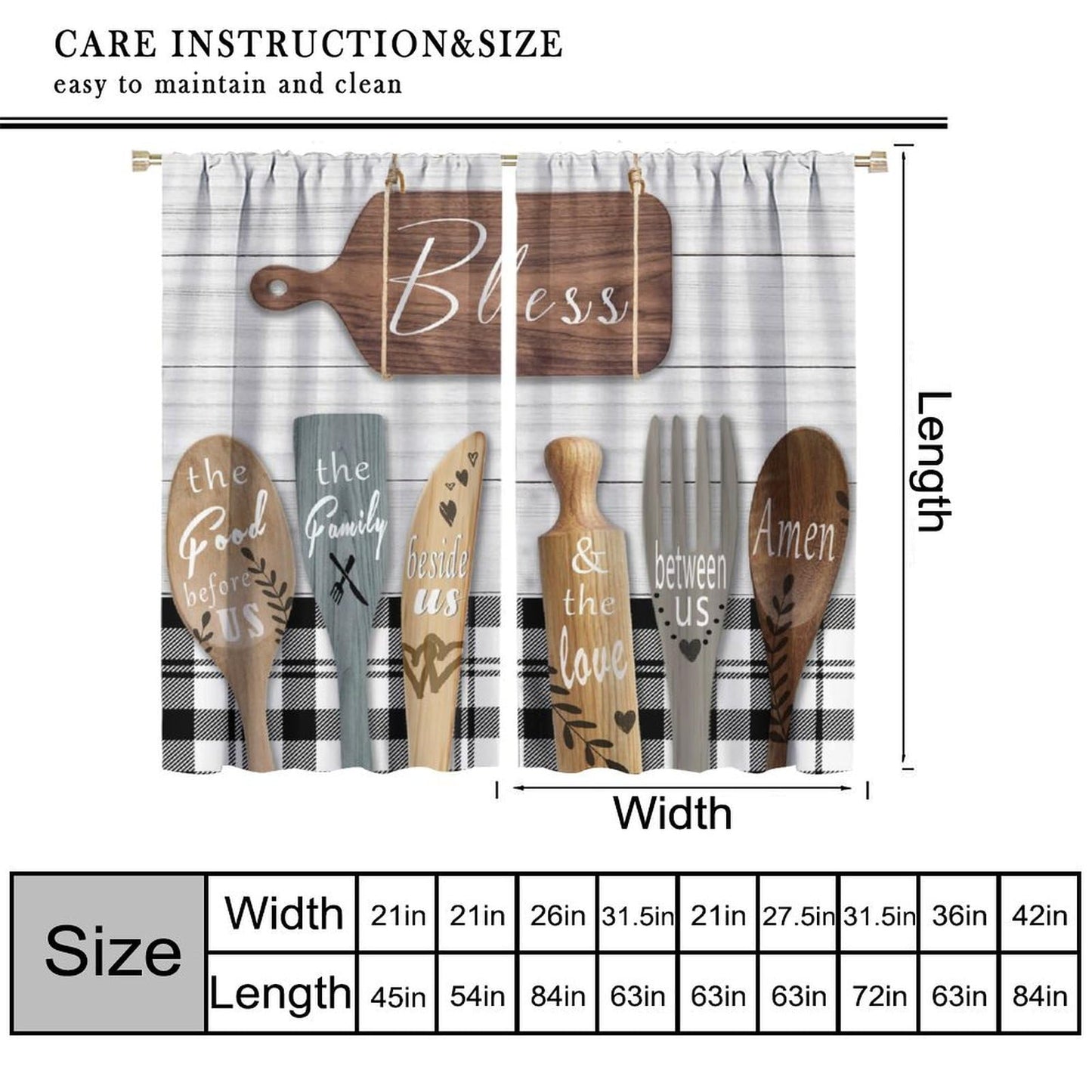 ShiTingYu Rustic Kitchen Curtains Farmhouse Vintage Country Wooden Plank Black White Window Treatments for Bedroom Living Room Kitchen Drapes 2 Panels 42x45 Inch