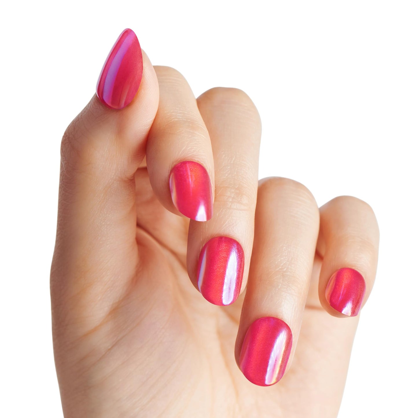 Kiss colorFX by Impress Press On Nails, Floating, 30 No Glue Peel and Stick Nails Kit with IMPROVED Adhesive, Pink Short Oval Pearlescent Effect, Includes Prep Pad, Manicure Stick & Mini File