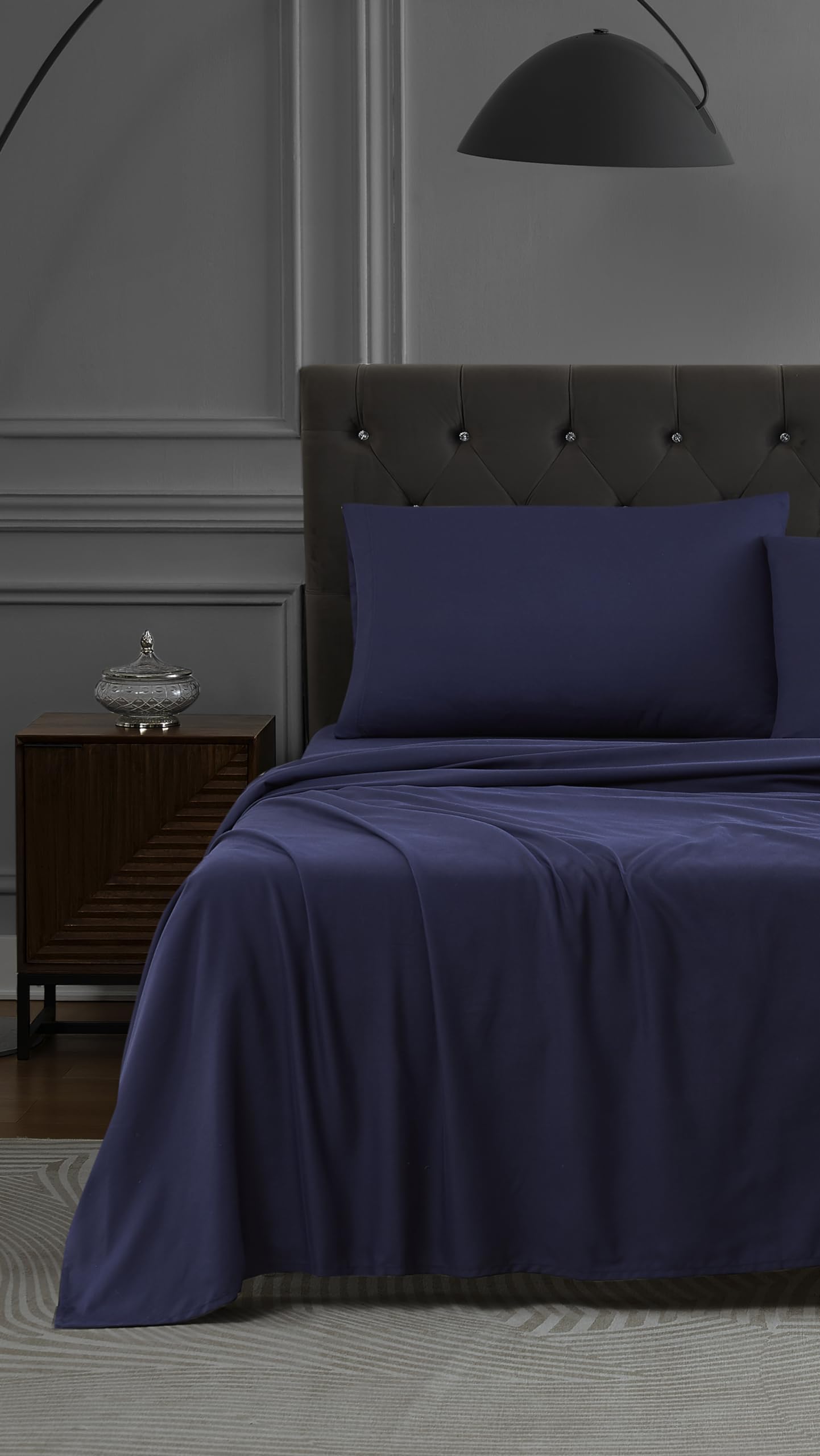 King Size Navy Blue Microfiber Sheet Set- Soft Finish, Lightweight 4-Piece Bed Set, Deep Pocket Fits Up to 14", Lightweight, Wrinkle Resistant, Quick Dry, by Linen Closet