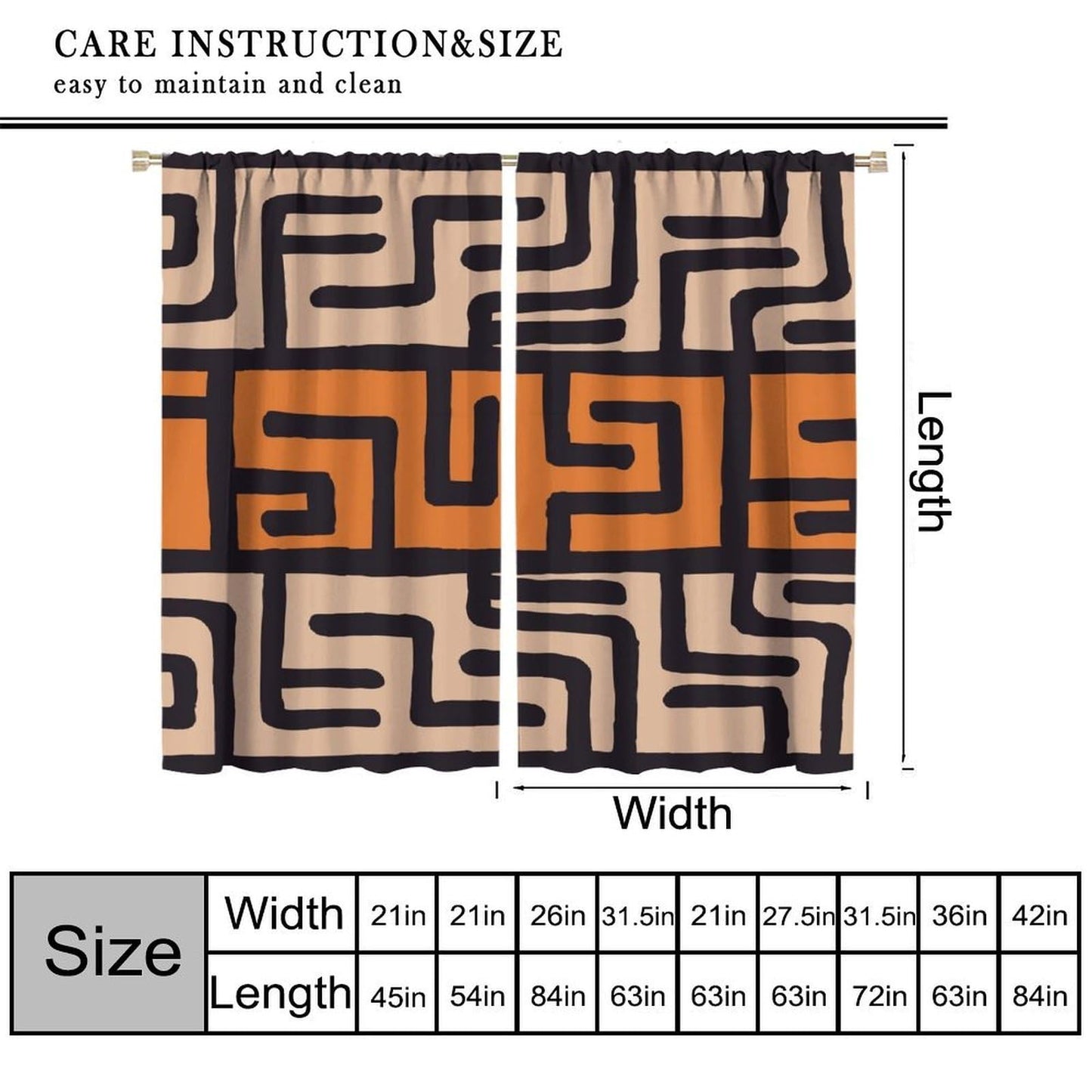 Djaby African Ethnic Blackout Curtains, Rustic Abstract African Traditional Geometric Art Printed Window Drapes for Bedroom Living Room Kitchen 42" W X 45" L(No Blackout)