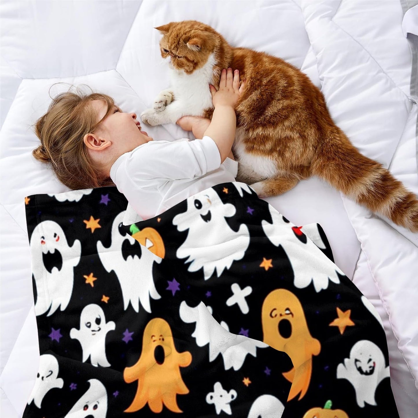 CUSPILO Personalized Halloween Blanket Ghost, Custom Blanket with Text Name, Super Soft Throw Blanket for Couch Bed Sofa, 30"" x 40""