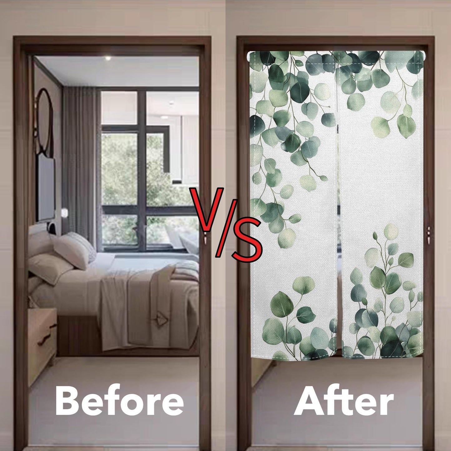 Leowefowa Green Leaves Eucalyptus Doorway Curtain Tapestry Panel for Wall Hanging Japanese Noren Bedroom Partition Kithchen Divider Bathroom Door Decor, 33.5"x 70.9"