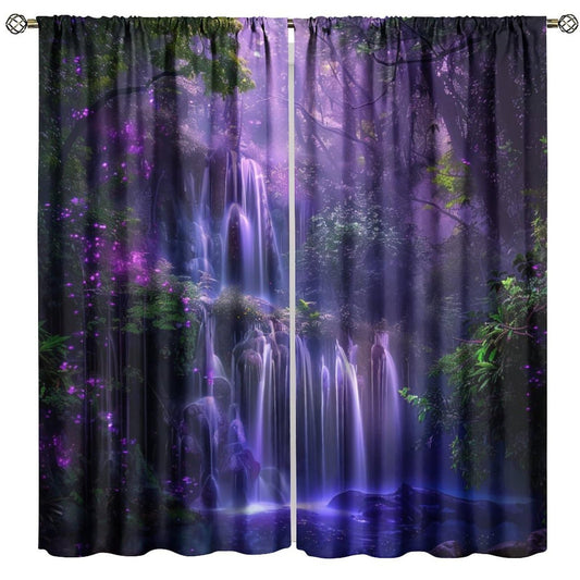 HZOHNAGO Enchanted Forest Curtains Fantasy Nature Purple Forests Waterfall Blackout Print Rod Pocket Window Drapes for Bedroom Living Room 42x45in