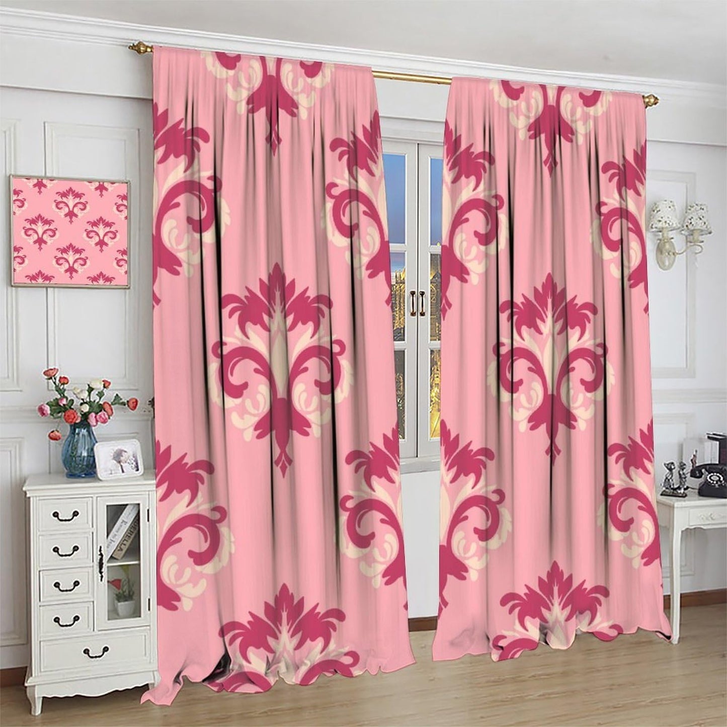 Nanacur Damask Curtains, Modern Damask Gothic Floral Leaves Country Farmhouse Window Drapes, for Living Room Bedroom 42" W X 45" L (Decorative)