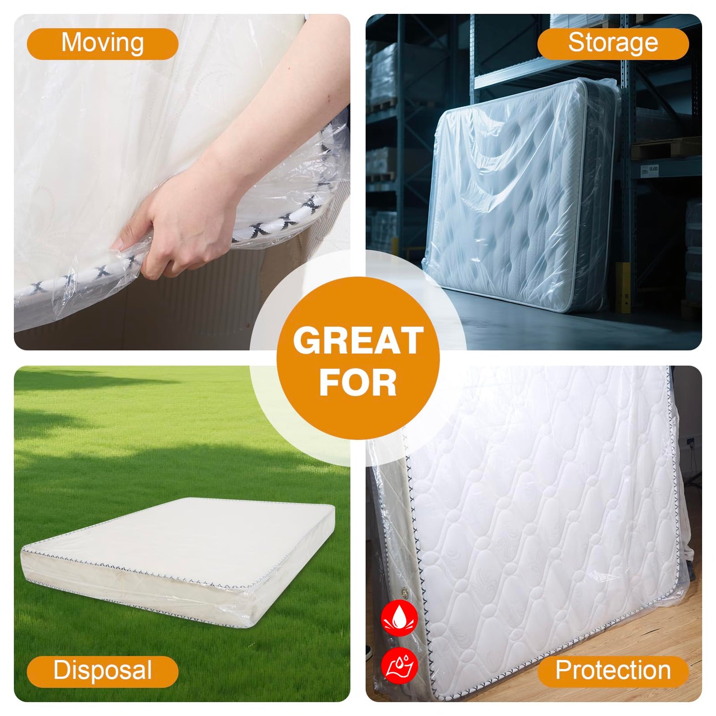 PROWEE 2 PK Twin XL/Twin Mattress Bags for Moving, Waterproof Mattress Cover for Disposal and Storage