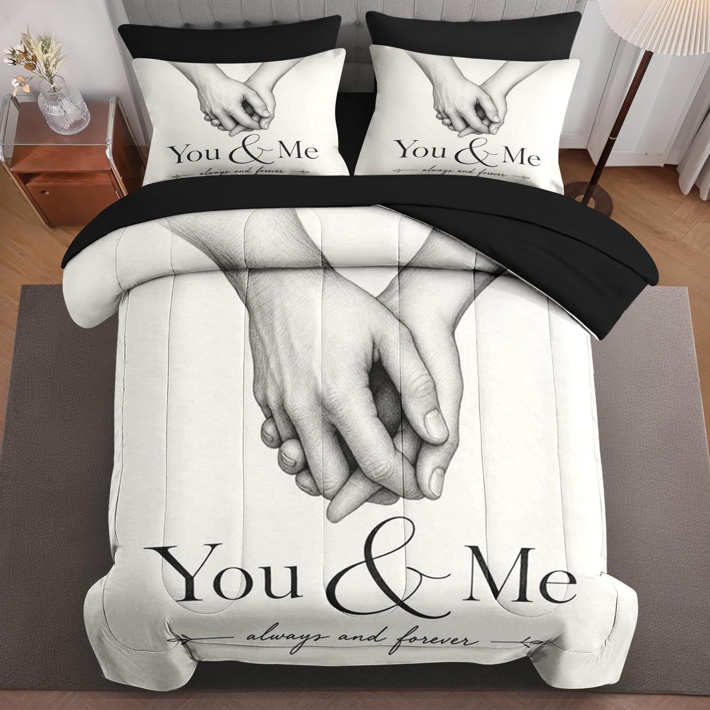 Boewywh Comforter Set Twin Size Anniversary Wedding Love 7 Pcs, Bedding for Kids and Adults, Bed Sheet Sets with Fitted Sheet 2 Pillowcases & 2 Shams for Bedroom Bed Decor