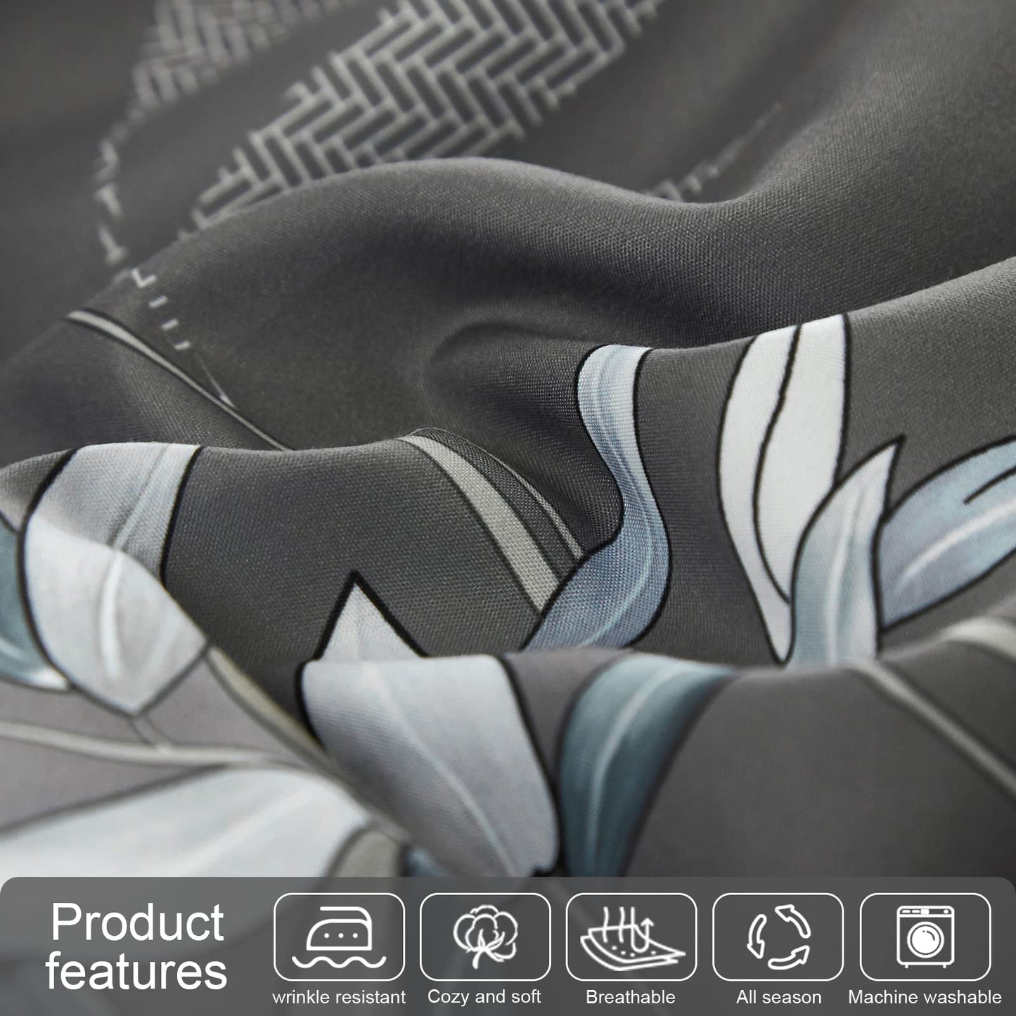 LXWORX Grey Queen Comforter Set - 7 Pieces Bed in a Bag Bedding Set, Soft Lightweight Microfiber Grey Comforter with Sheets and Pillow Shams, All Season
