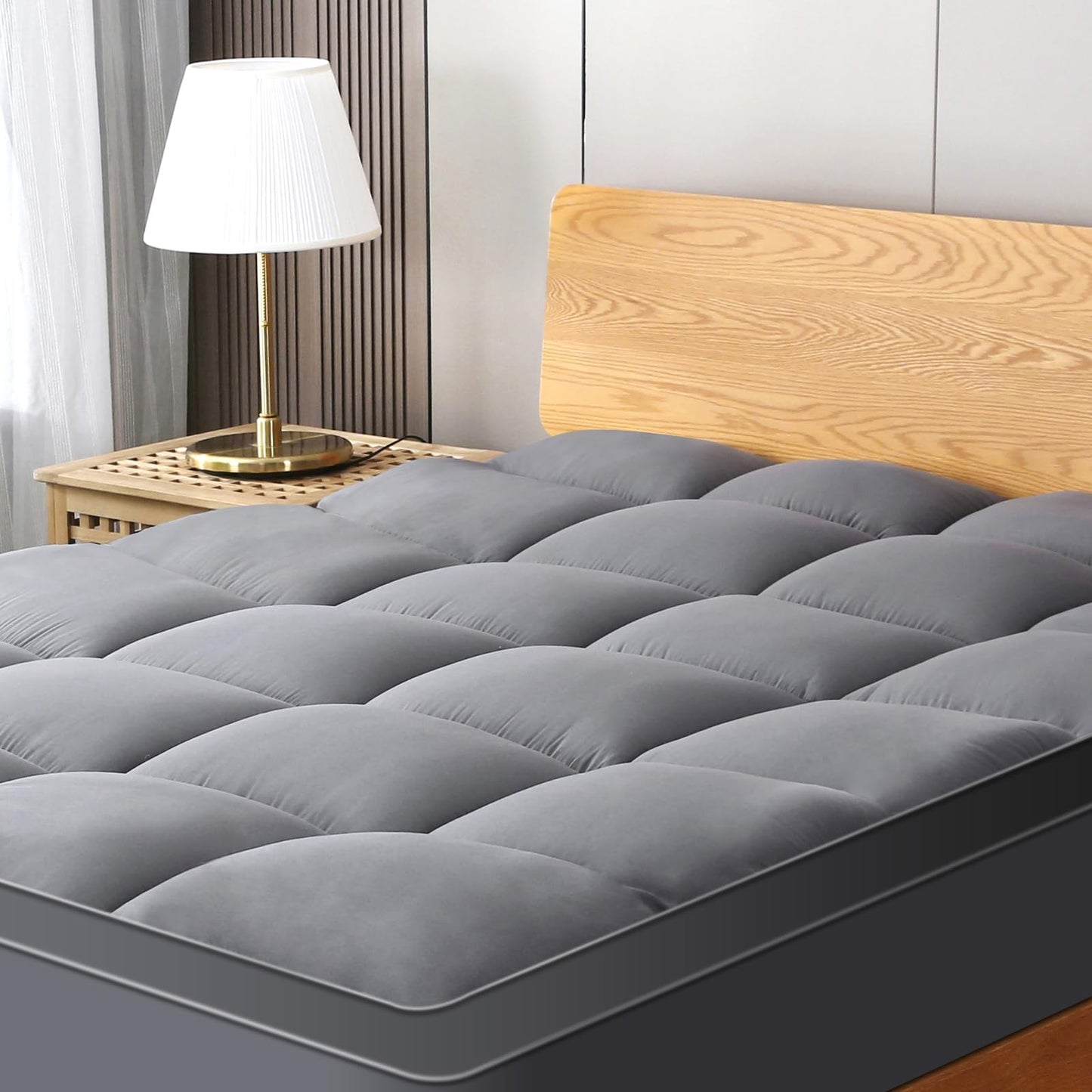 VALUXE California King Mattress Topper Cooling Pillow Top Fitted Mattress Pad Cover Extra Thick Bed Topper Down Alternative Soft Mattress Protector for Back Pain Relief with 8-21 Inch Deep Pocket Grey
