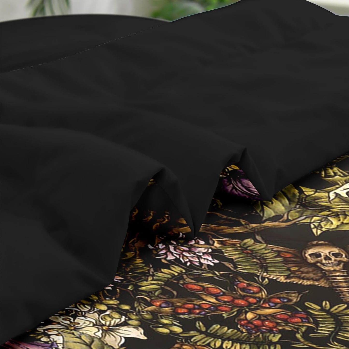Pamnest Comforter Set Full Size, Gothic Flower Tree Plants 7 Pcs Bedding for Kids and Adults, Death Moth Green Bed Sheet Sets with Fitted Sheet 2 Pillowcases & 2 Shams for Bedroom Bed Decor