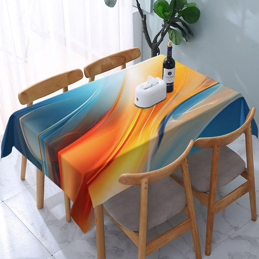 Modern Fluid Art Orange Blue Gradient Rectangle Tablecloth, Polyester Waterproof Reusable Table Cover Abstract Colorful Wave Pattern for Dining Room Kitchen Party Picnic, Modern Home Decor 54" x 72"