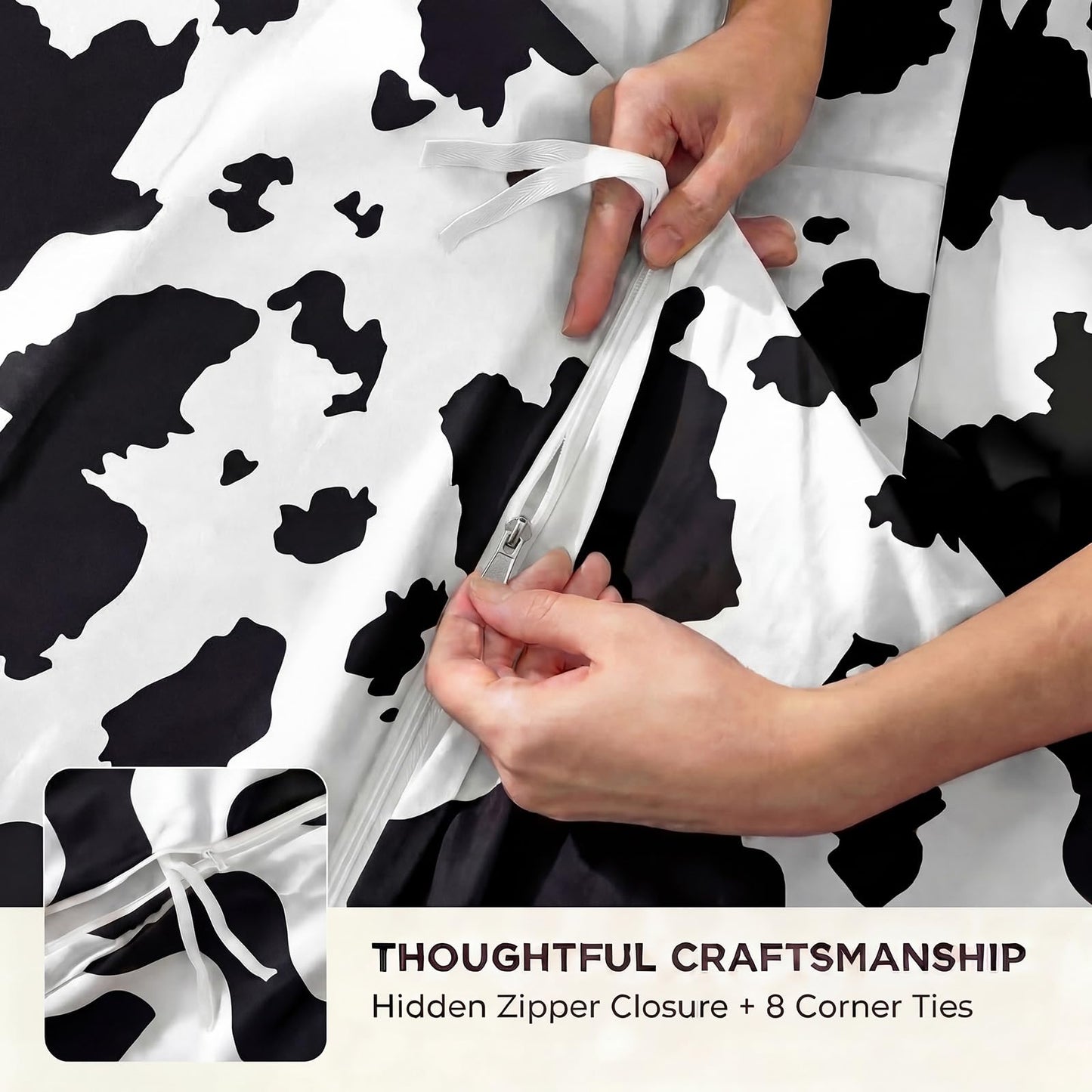 Cozaline 100% Cotton Duvet Cover King Size, Black and White Cow Print Bedding Set with Zipper Closure, Farmhouse Soft Breathable Comforter Cover with 2 Pillowcases for All Seasons