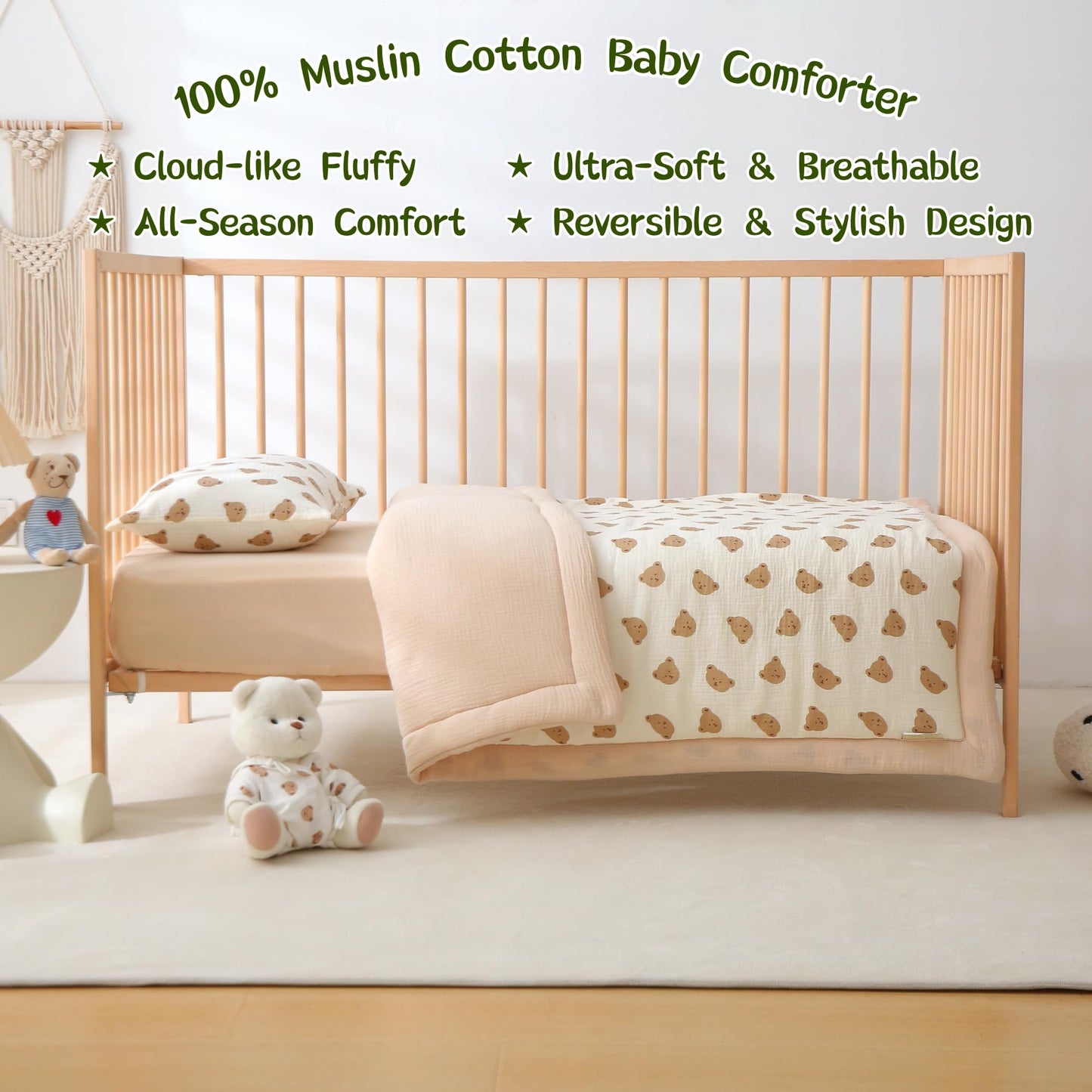 CLoucl Cotton Muslin Toddler Comforter/Quilt,Ultra Soft & Breathble Muslin Toddler Blanket,All Season Baby Blankets for Boys and Girls, Machine Washable,41"x48"