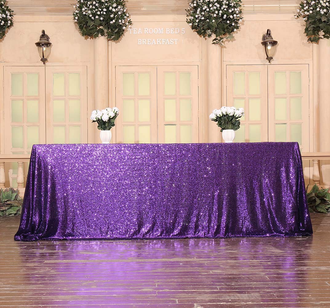 SquarePie Sequin Tablecloth 60 x 120 Inch Purple Sparkly Table Cloth for Halloween Wedding Party