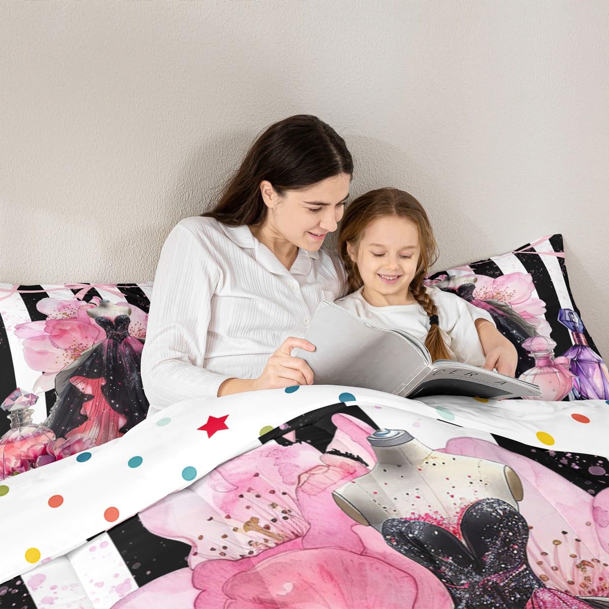 Erosebridal Girly Modern Fashion King Bedding Set | Girls Women Coquette Dress Comforter Set Black and White Striped Bed Collections Cute Coquette Bow Duvet Quilt Sets