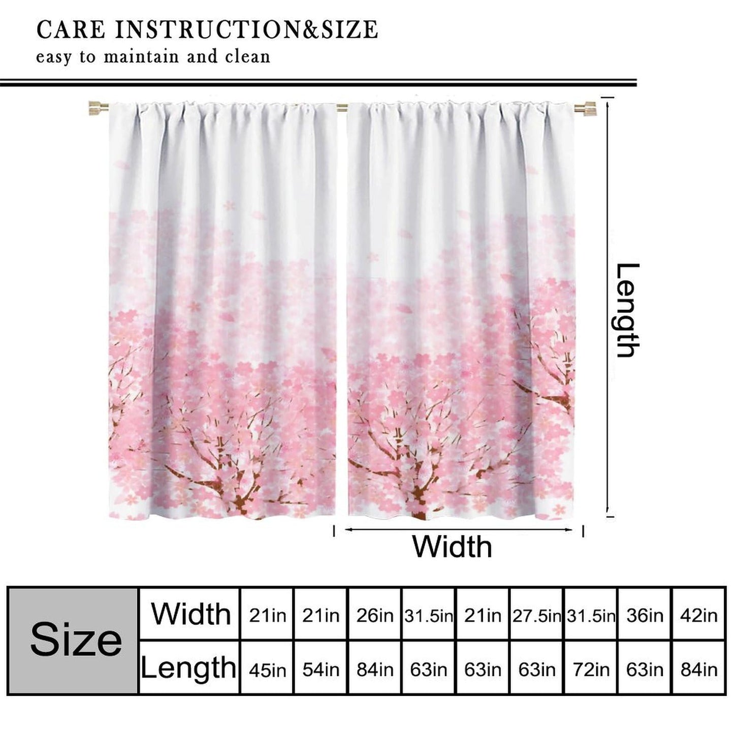 Mchenxin Cherry Blossom Window Curtains, Spring Pink Cherry Blossom Tree Flowers Falling Petals Japanese Asian Style Window Drapes for Kitchen Bedroom, 42x45in (No Blackout)