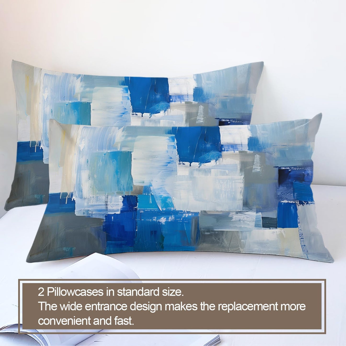 GKPLY Geometric Comforters Queen Size, Medieval Bedding Sets, Blue and Gray Duvet Cover, Zipper Closure, 2 Pillowcases, Reversible Print Bedding & Bedroom Decor