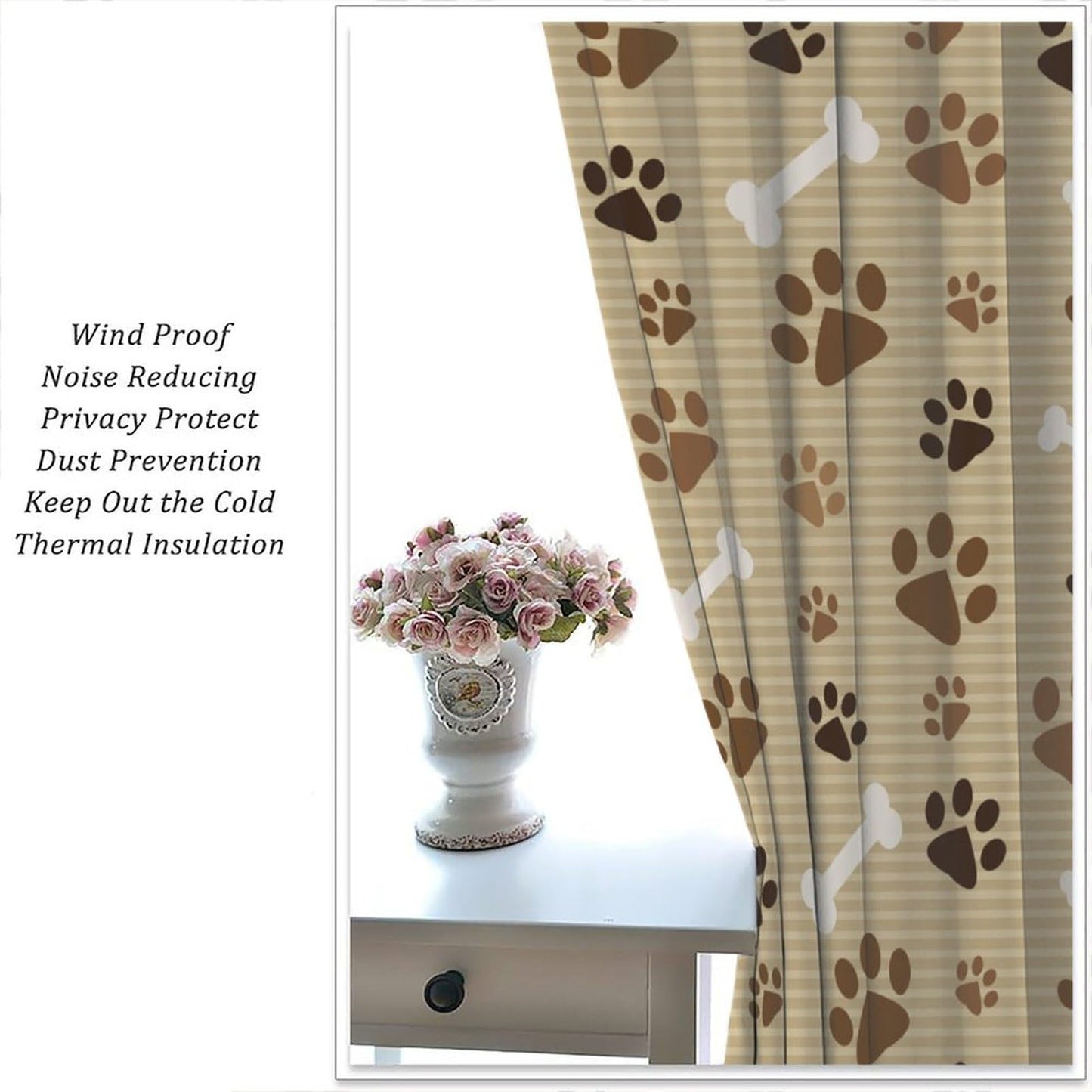 Dog Paw Print Curtains,Cute Animal Paw Print Window Treatments for Kids Boys Girls Bedroom Living Room Décor Drapes 2 Panel Sets Total Size 42" x 45" Brown