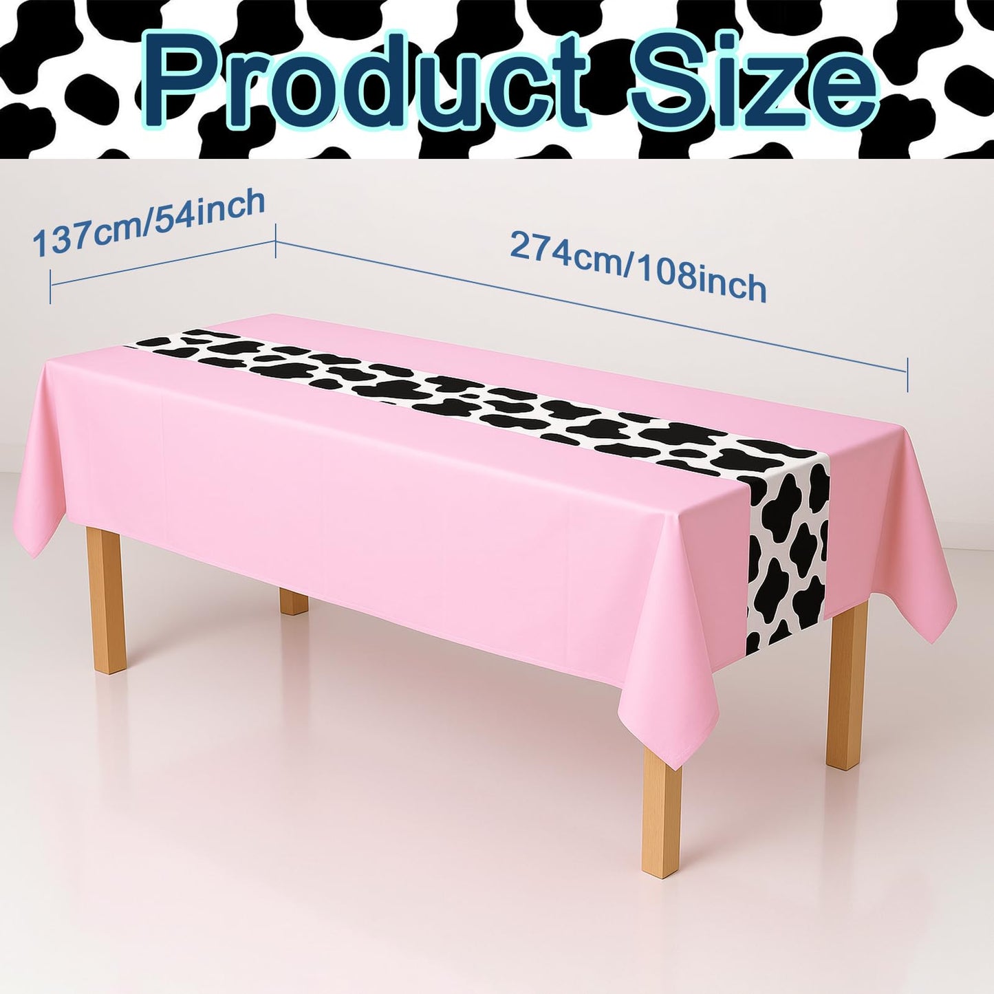 iCrius 3 Pack 108 x 54 Inch Cow Print Tablecloth Cow Plastic Table Cover Birthday Party Table Cloth Disposable Plastic Farm Animal Party Cover for Disco Cowgirl Decorations Supplies Pink