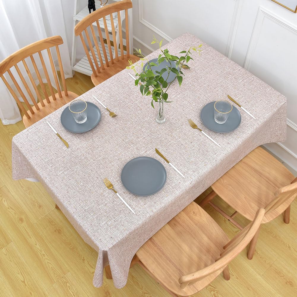 Yofori Wipeable Waterproof Tablecloth for Rectangle Table Heavy Duty Vinyl Tablecloths Outdoor PVC Table Cover for Picnic(A-Beige, 54'' x 72'')