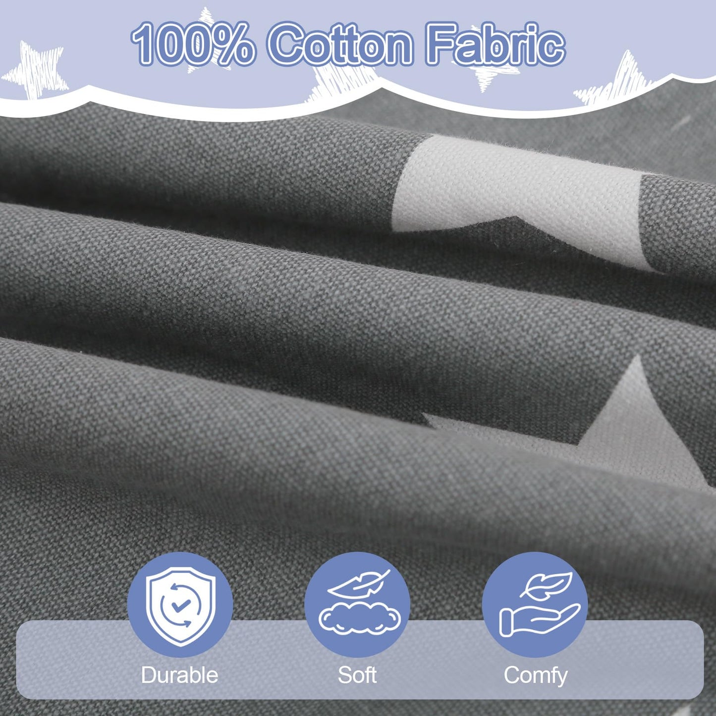 COMAX Bean Bag Chair for Kids, Kid Beanbag Chair Cute, Cotton Canvas Lazy Chair with Shredded Foam Filling, Stuffed Floor Sofa Couch for Boys and Girls, Grey Stars