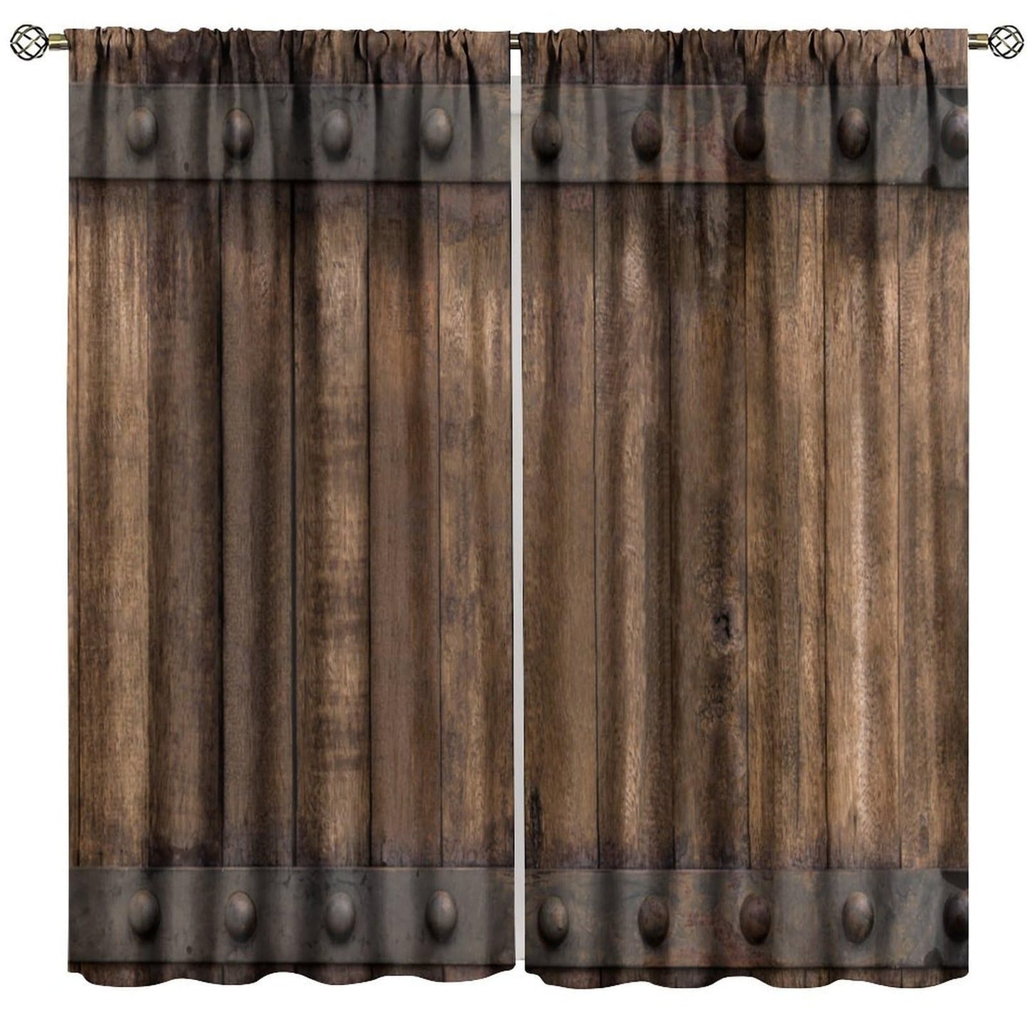 Nanacur Rustic Wooden Barn Door Curtains, Wood Brown Old Rod Pocket Window Treatments for Girl Boy Bedroom Living Room Office Drapes 41" W X 45" L (No Blackout)