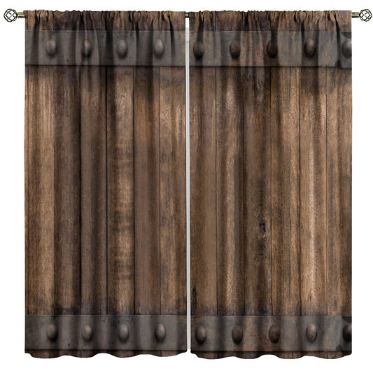 Nanacur Rustic Wooden Barn Door Curtains, Wood Brown Old Rod Pocket Window Treatments for Girl Boy Bedroom Living Room Office Drapes 41" W X 45" L (No Blackout)
