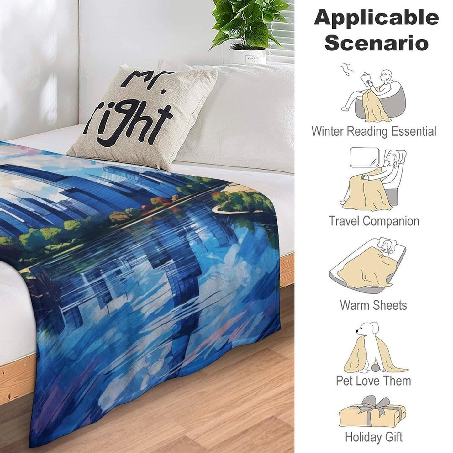 Chicago Illinois City Skyline Landscape Abstract Blanket Soft Flannel Lightweight Blanket Outdoor Travel Carry Living Room Bedroom Sofa Decoration Gifts 50x60 Inch
