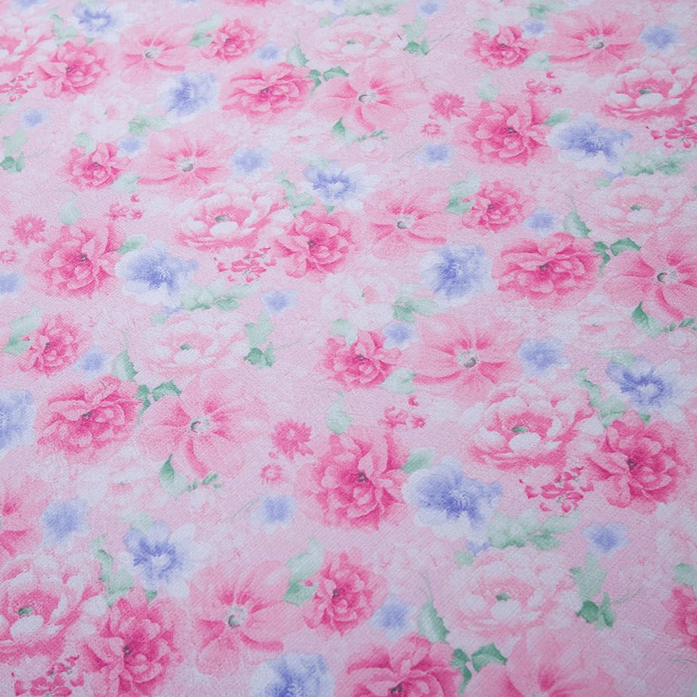 NATURETY Bedding Fitted Sheet with Deep Pocket,Pink Floral Printed Fabric Bed Sheets(Pink Flower,Twin)