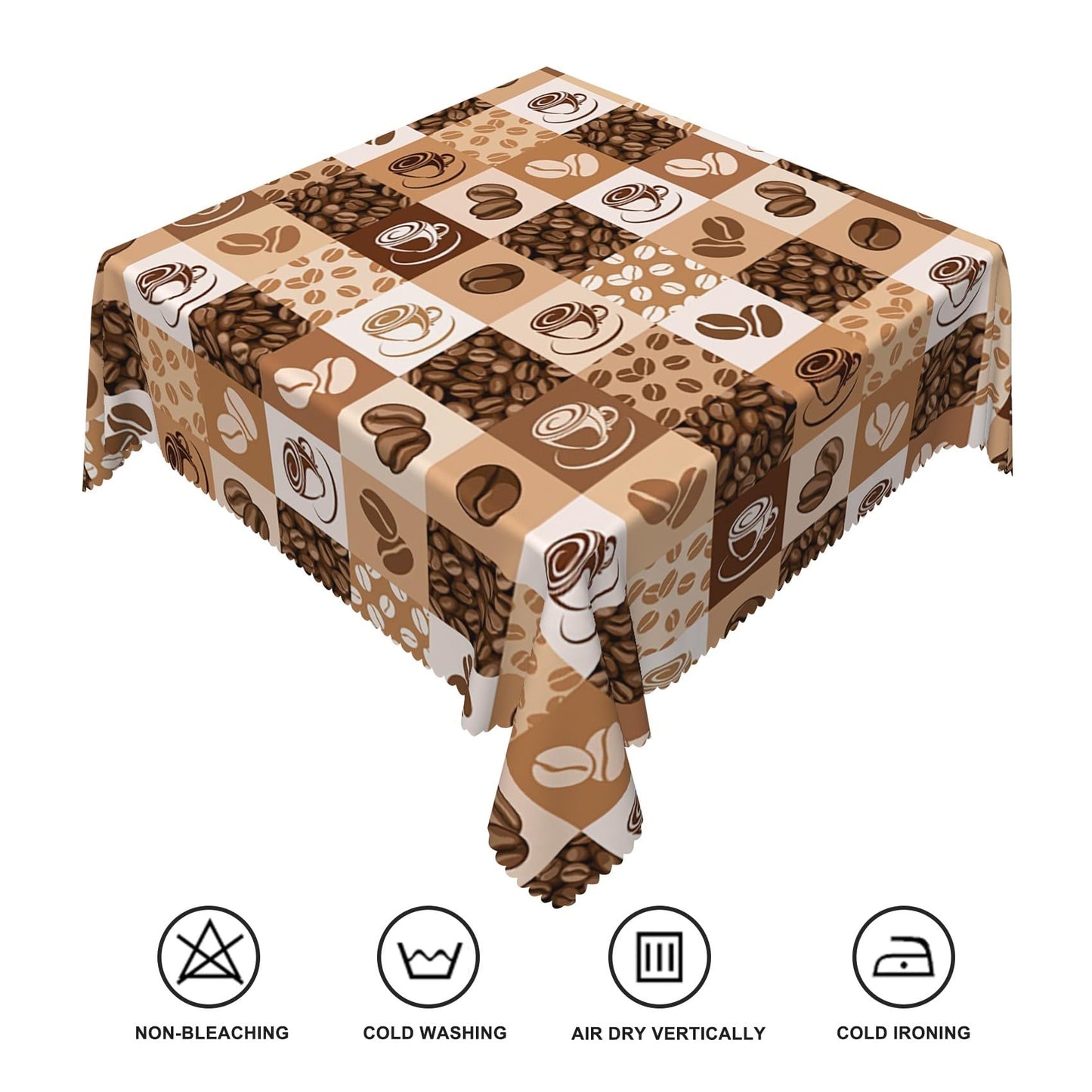 TTQYFNM 70x70inches Coffee Beans Print Tablecloth Coffee Cup Hand Drawn Sketch Retro Plaid Tablecloths Waterproof Spill Proof Square Table Cloth Cover for Dining Room Kitchen Coffee Shop Decor