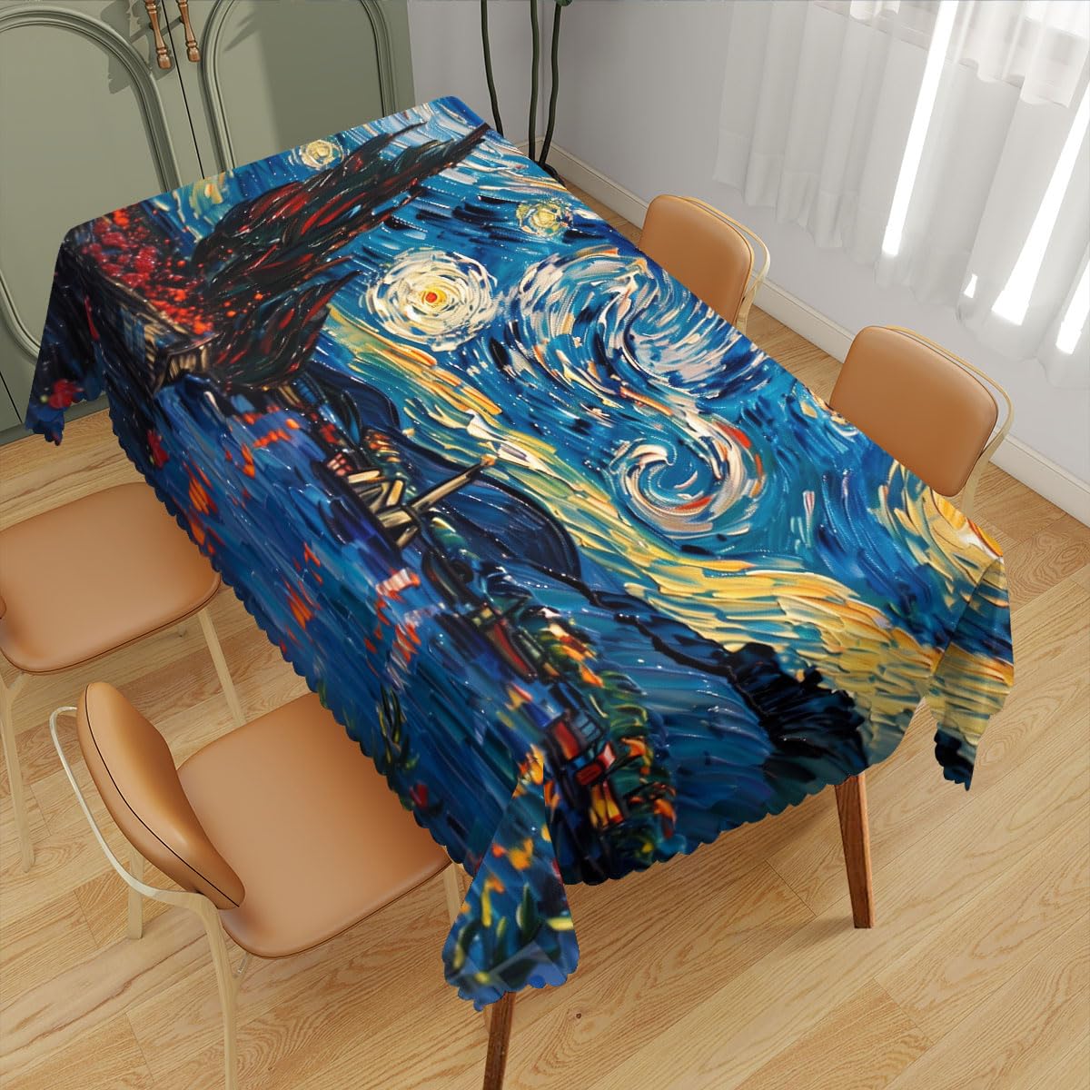 XYJFZL Abstract Classic Table Cloth Starry Night Art Rectangle Kitchen Table Cover Oblong Tablecloth for Dining Table Buffet Parties Patio Camping 52 x 70 Inch 4-6 Seats