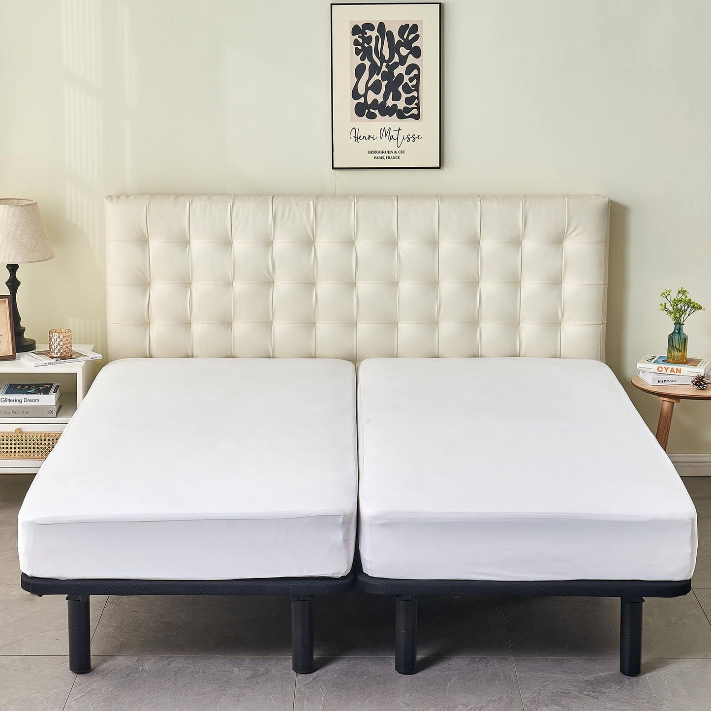Kingnex Waterproof Split King Mattress Protector for Adjustable Beds Soft Cooling Bamboo Viscose Jersey Fitted Matress Cover
